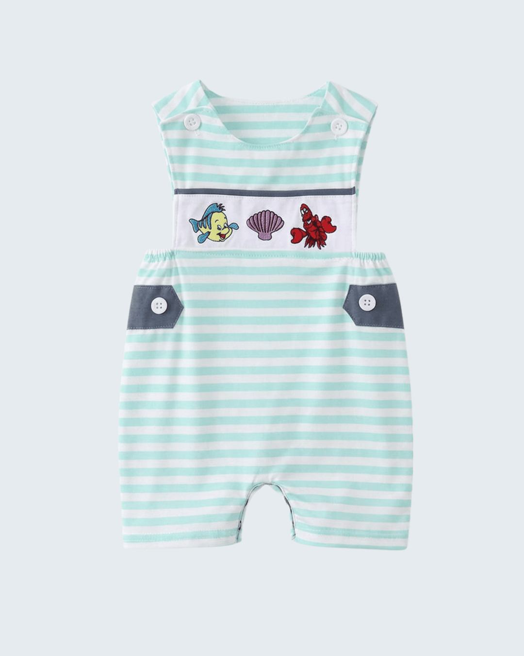 Blue Stripe Under The Sea Embroidered Jon Jon on light blue background