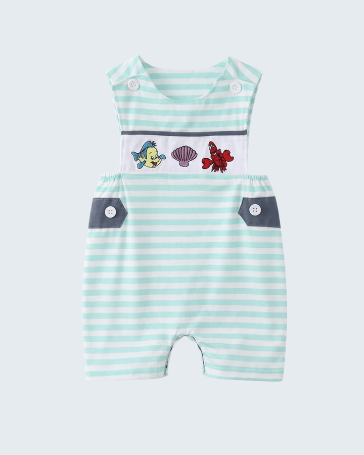 Blue Stripe Under The Sea Embroidered Jon Jon on light blue background