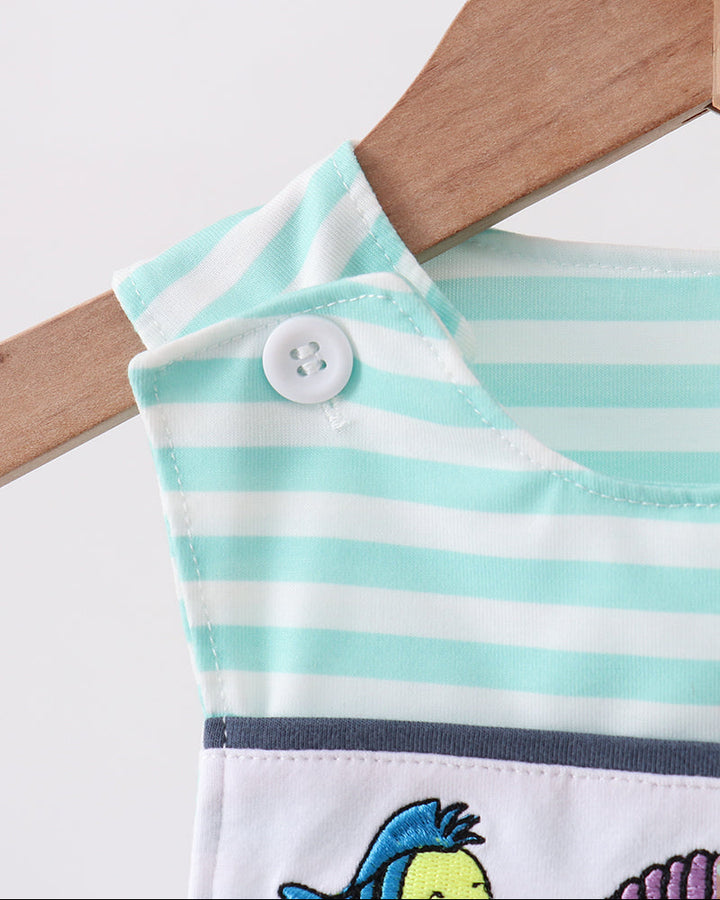 Stripe romper with embroidery on hanger