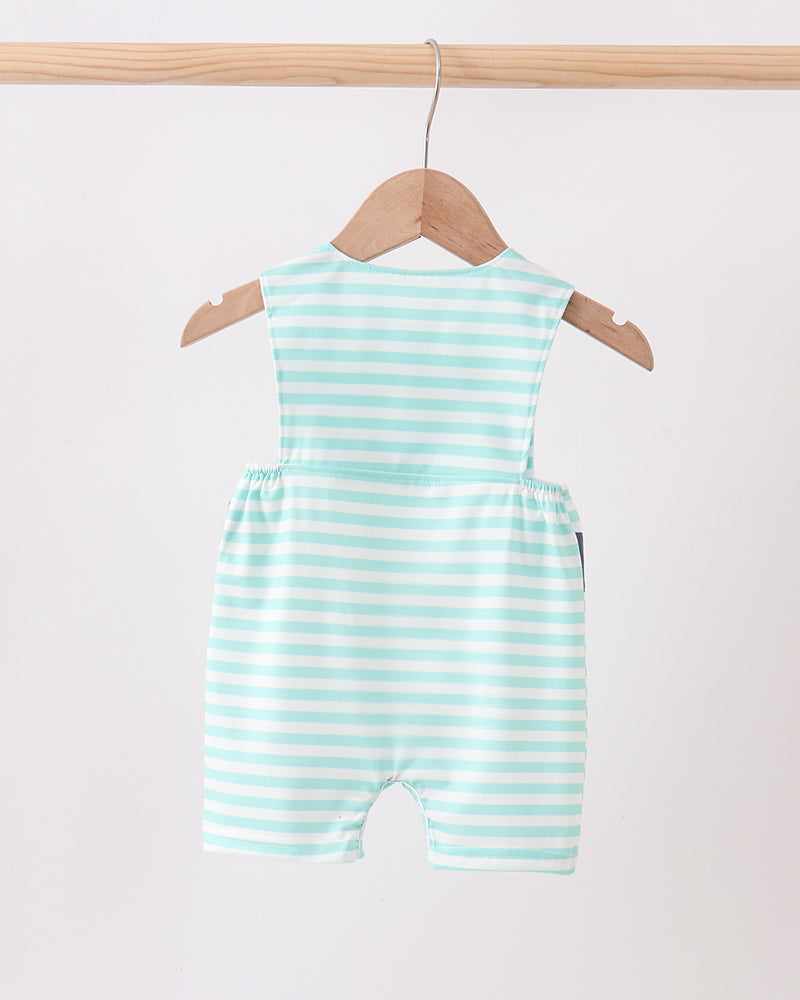 Blue Stripe Under The Sea Embroidered Jon Jon on wooden hanger