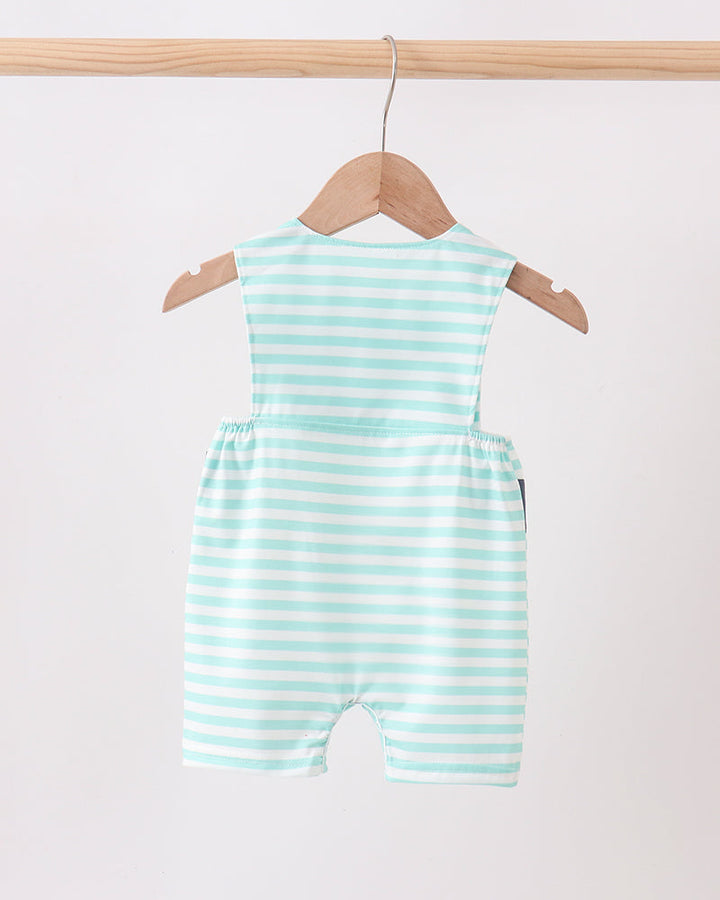 Blue Stripe Under The Sea Embroidered Jon Jon on wooden hanger