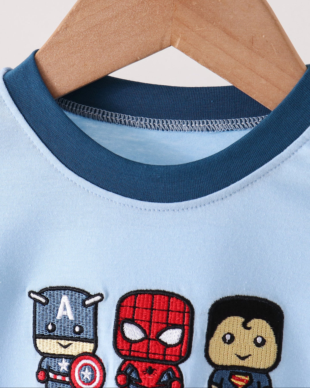 A close-up of a light blue children&