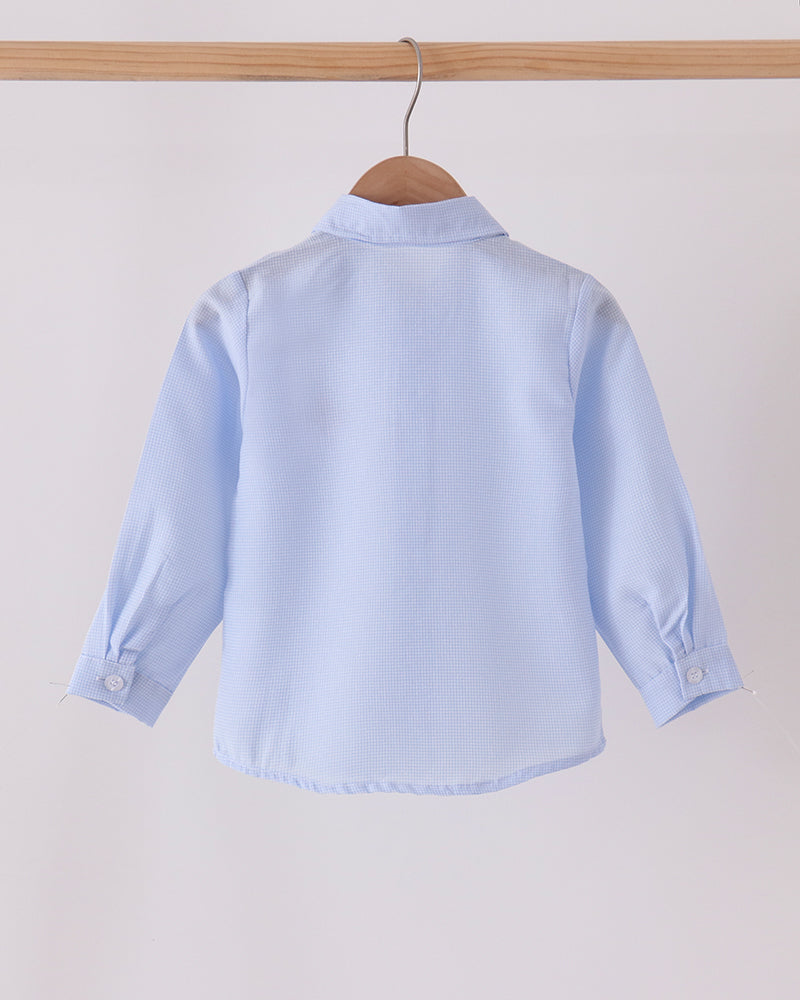 Light blue long-sleeve button-down shirt, back view