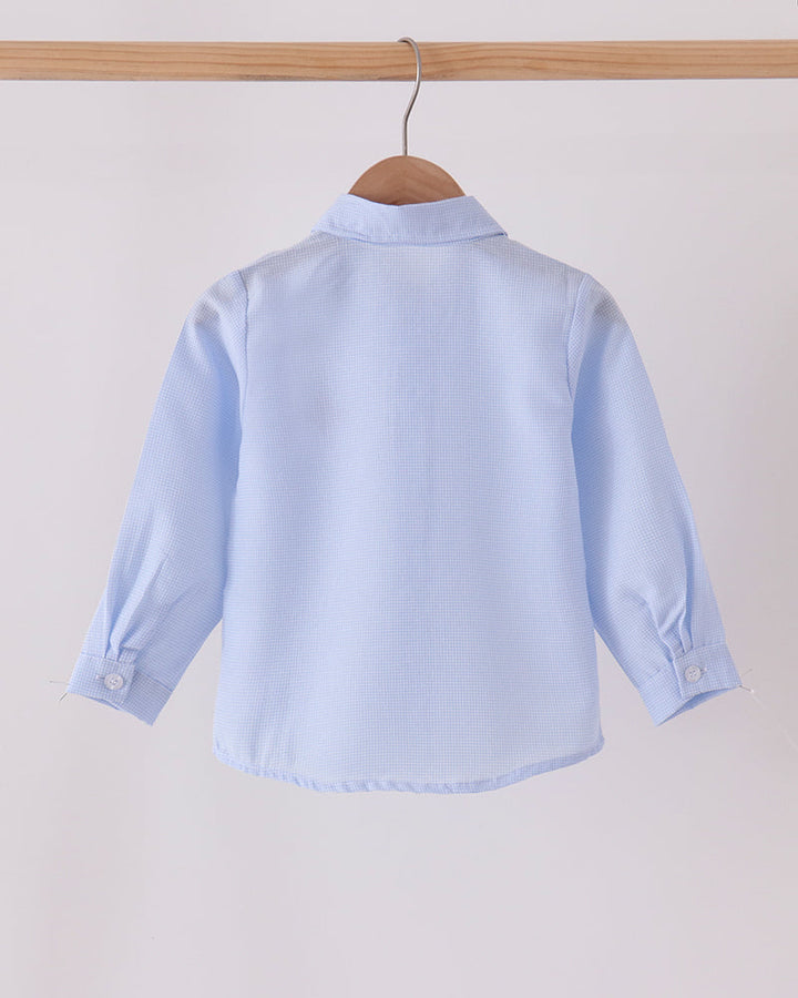Light blue long-sleeve button-down shirt, back view