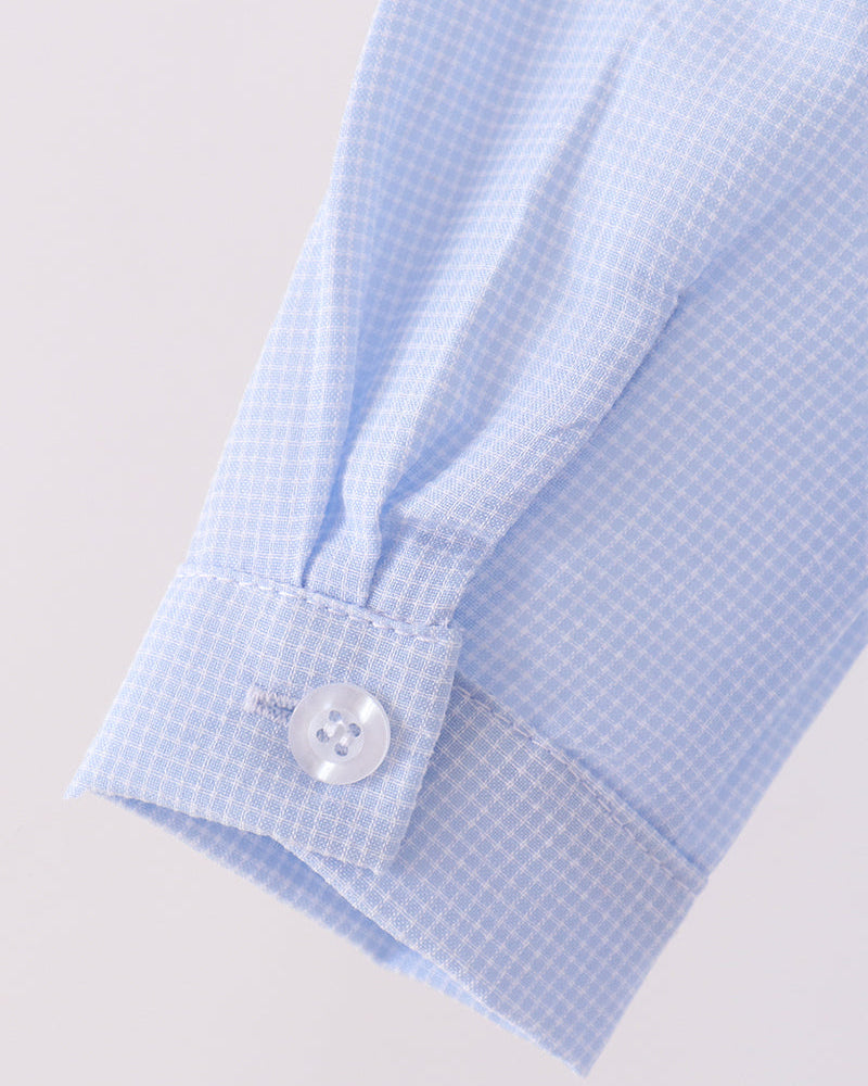 Light blue check button cuff with round button