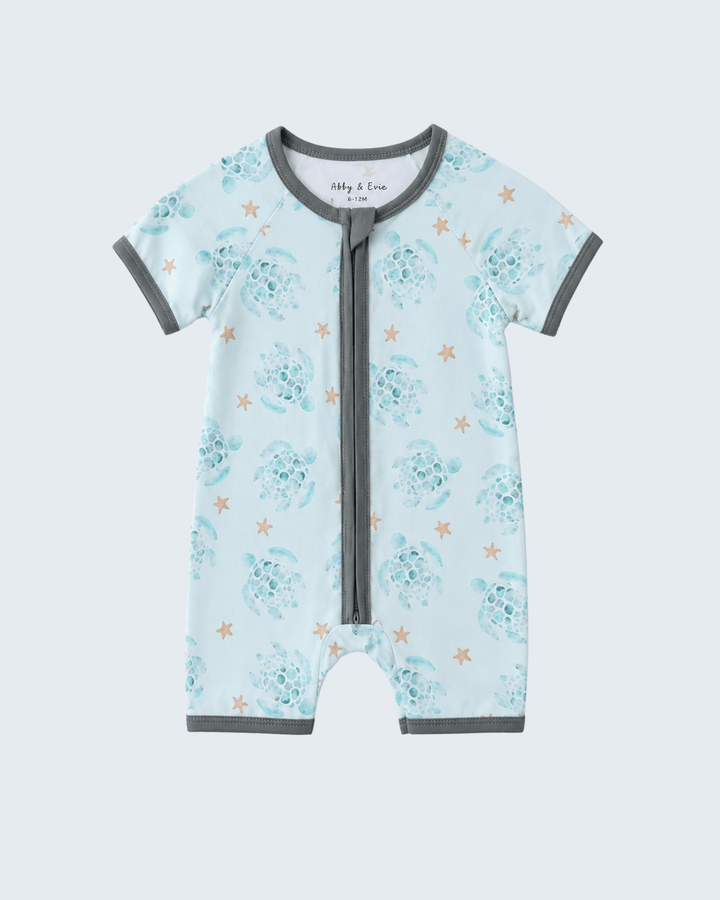 Blue Turtle Bamboo Romper