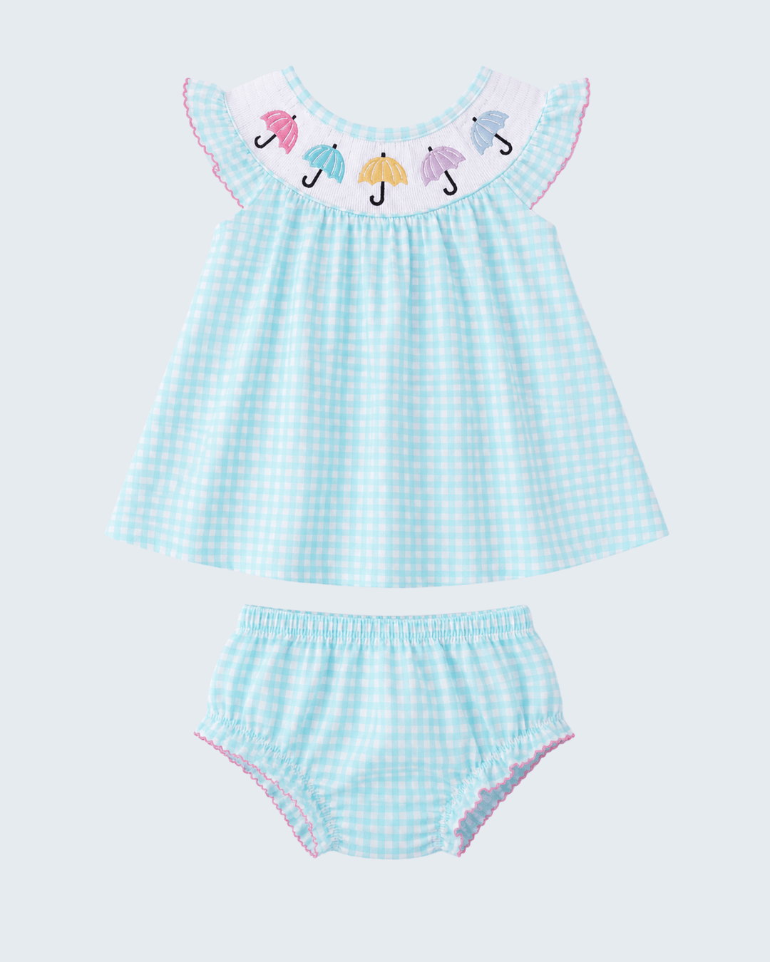 Blue Umbrella Smocked Bloomer Set