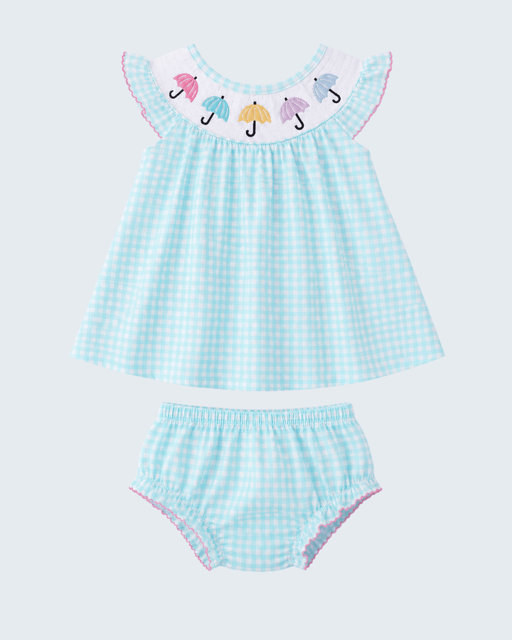 Blue Umbrella Smocked Bloomer Set