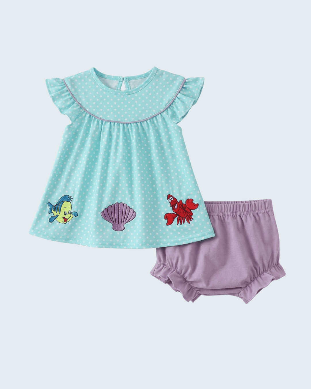 Blue Under The Sea Embroidered Bloomer Set on light blue background