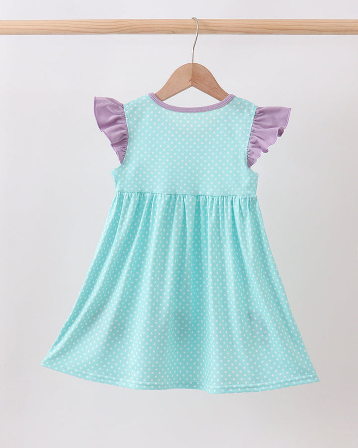 Blue Under The Sea Embroidered Dress on wooden hanger
