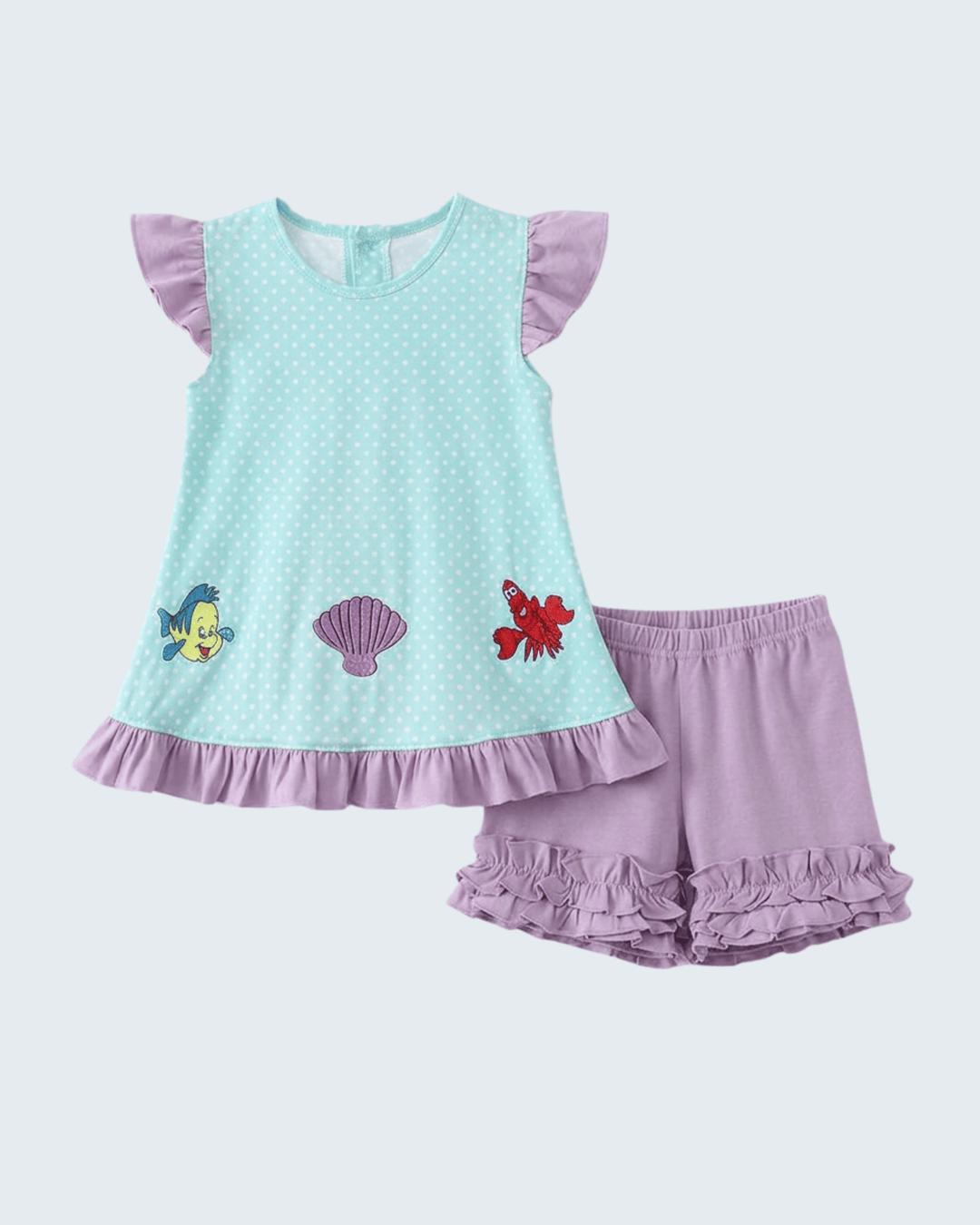 Blue Under The Sea Embroidered Set on light blue background