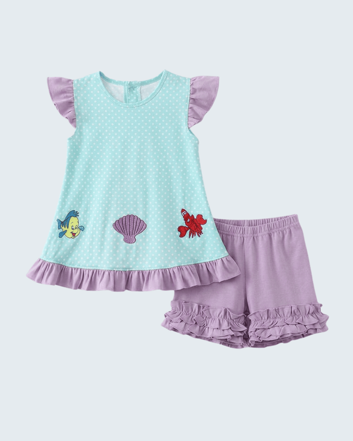 Blue Under The Sea Embroidered Set on light blue background
