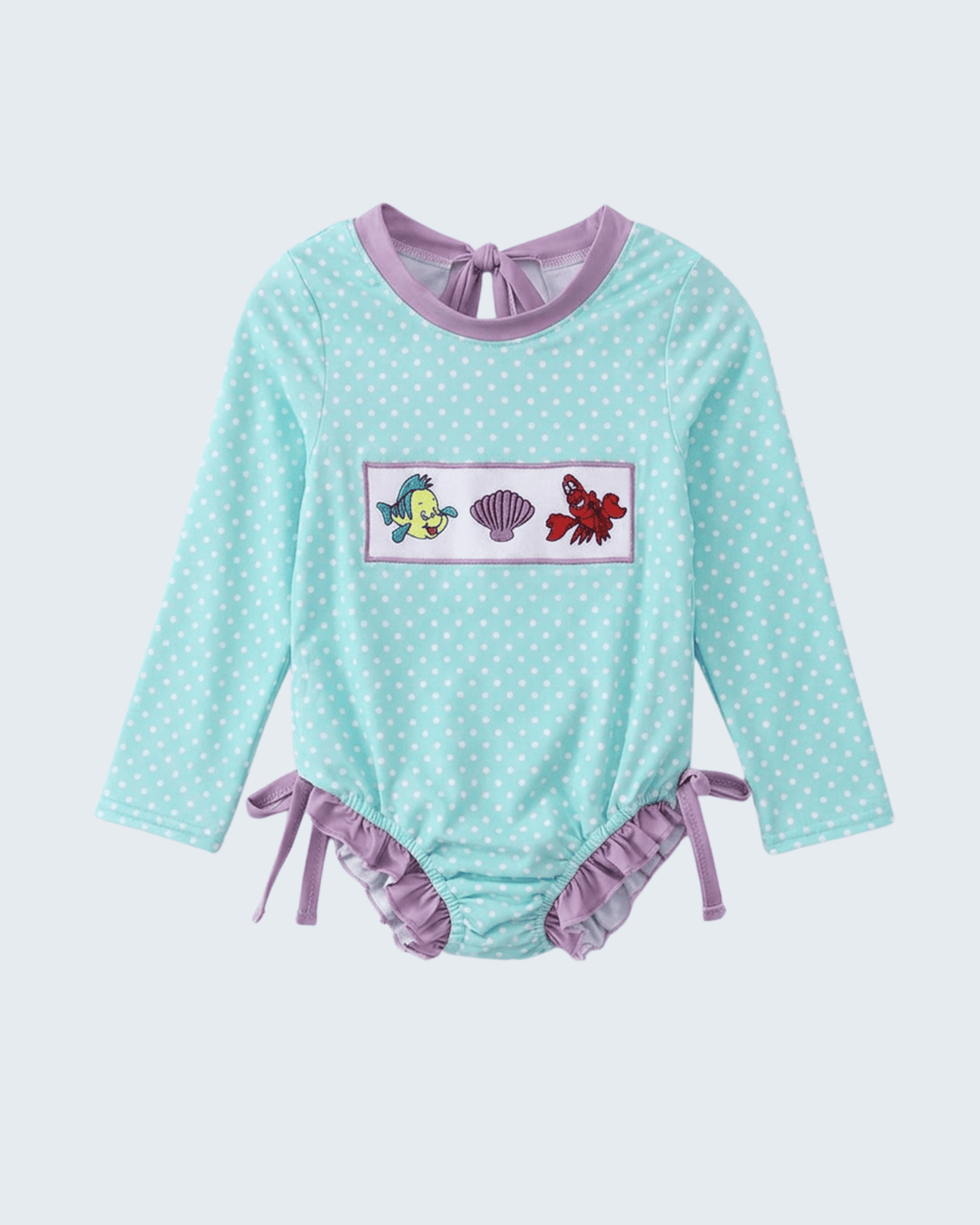 Blue Under The Sea Embroidered UPF Rashguard om light blue background