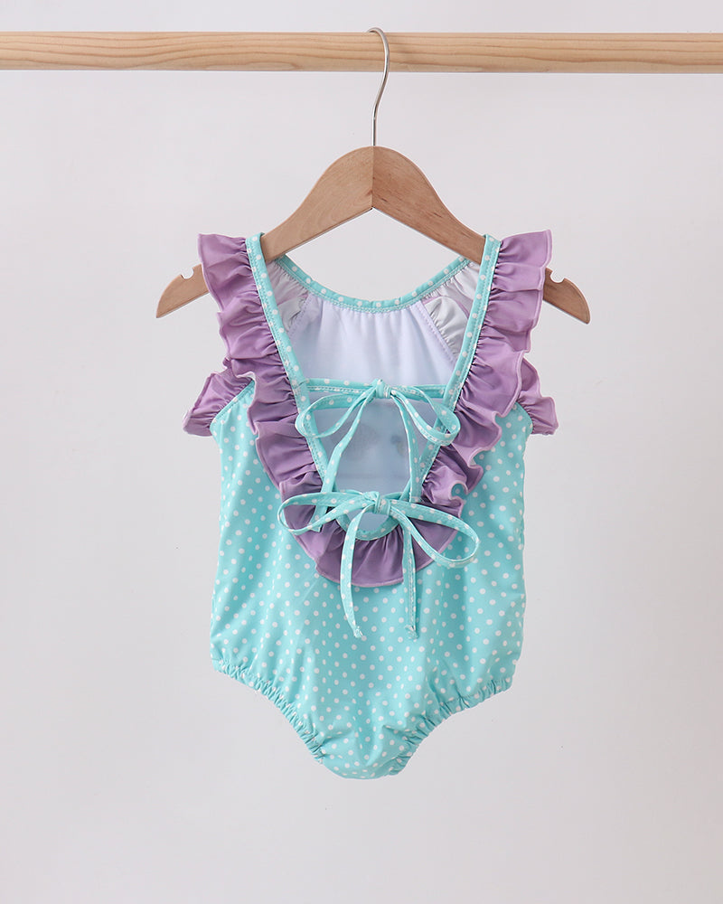 Blue Under The Sea Embroidered UPF Swim One-Piece on wooden hanger
