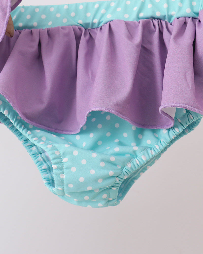 Blue polka dot and purple swim bottoms