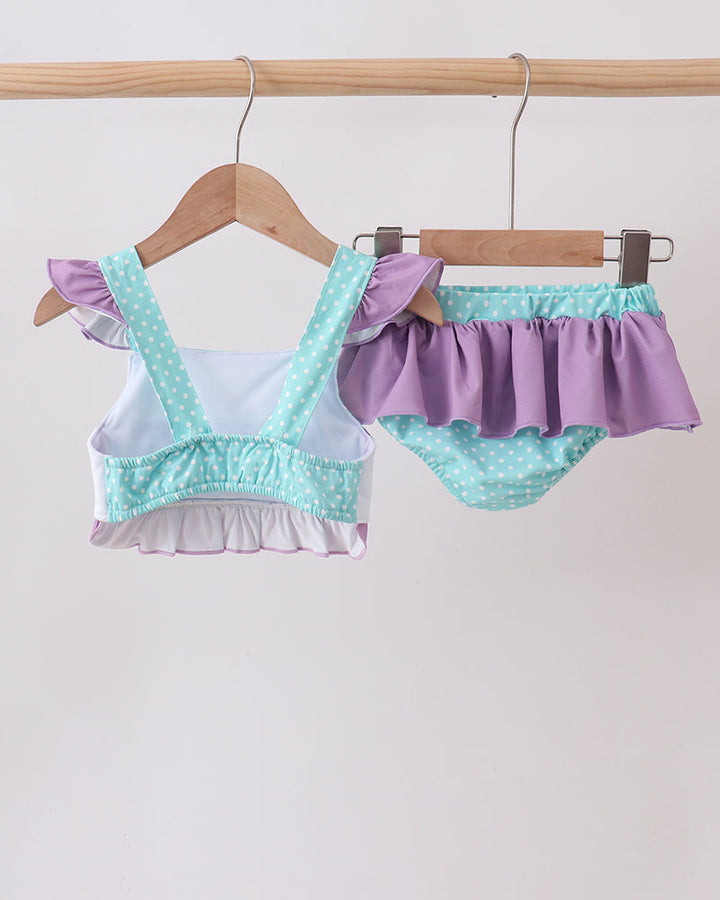 Blue Under The Sea Embroidered UPF Swim Set on wooden hanger