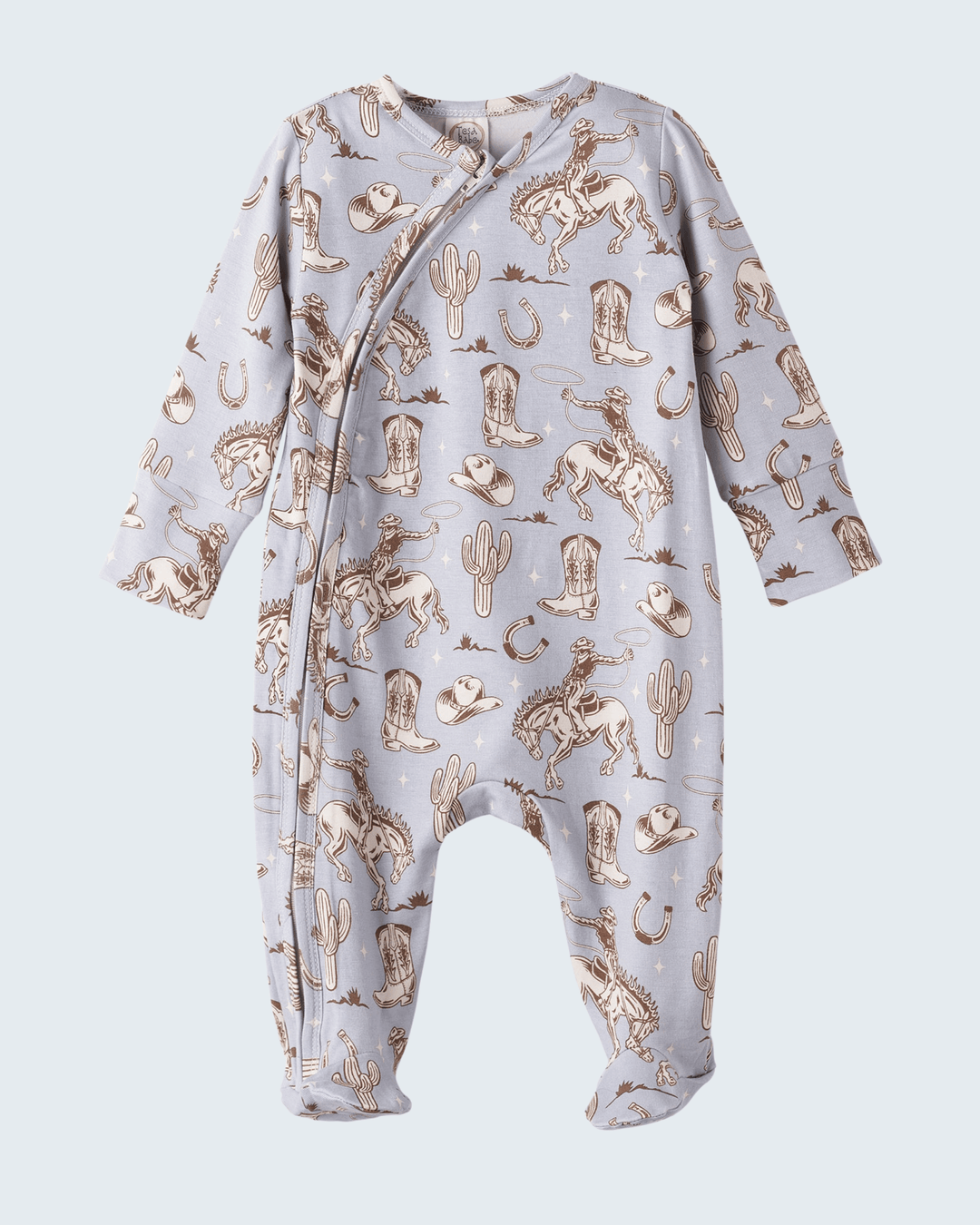Blue Western Bamboo Zipper Romper