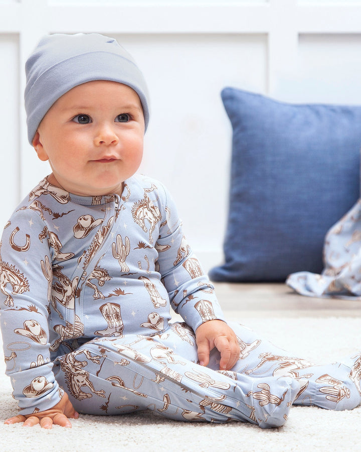 Blue Western Bamboo Zipper Romper
