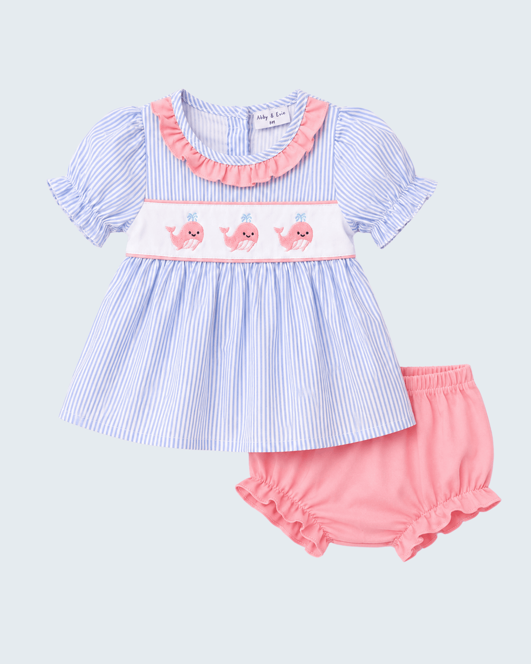 Blue Whale Embroidered Seersucker Bloomer Set