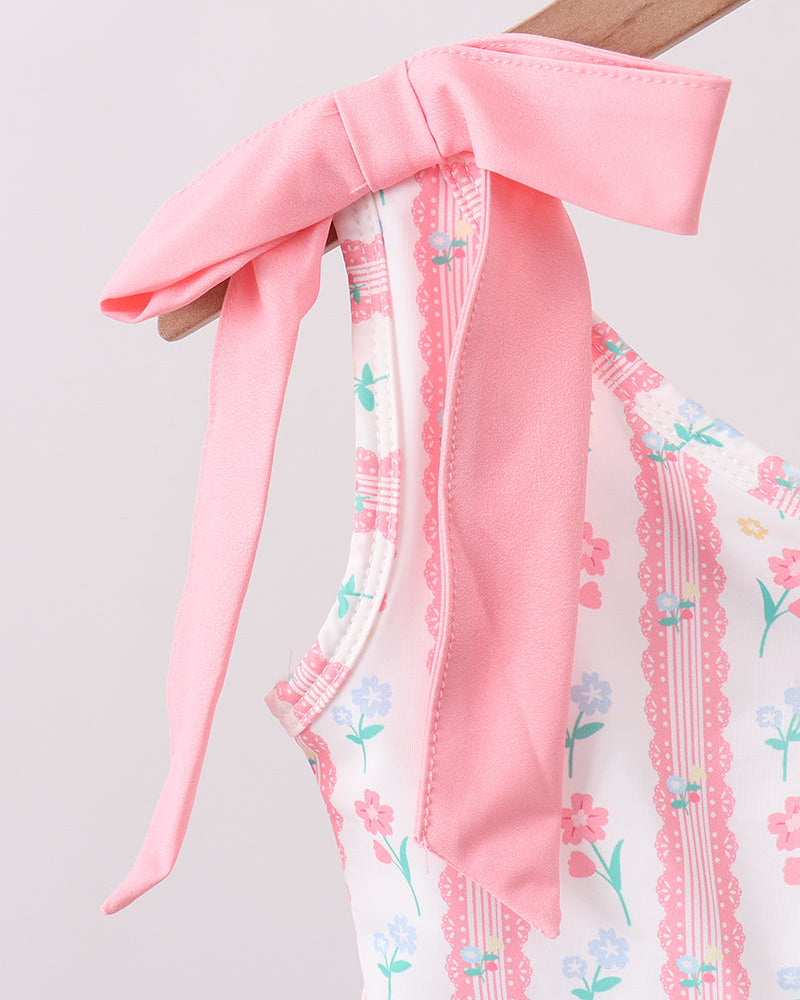 Shoulder tie on floral swimsuit