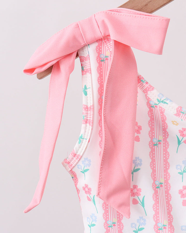 Shoulder tie on floral swimsuit