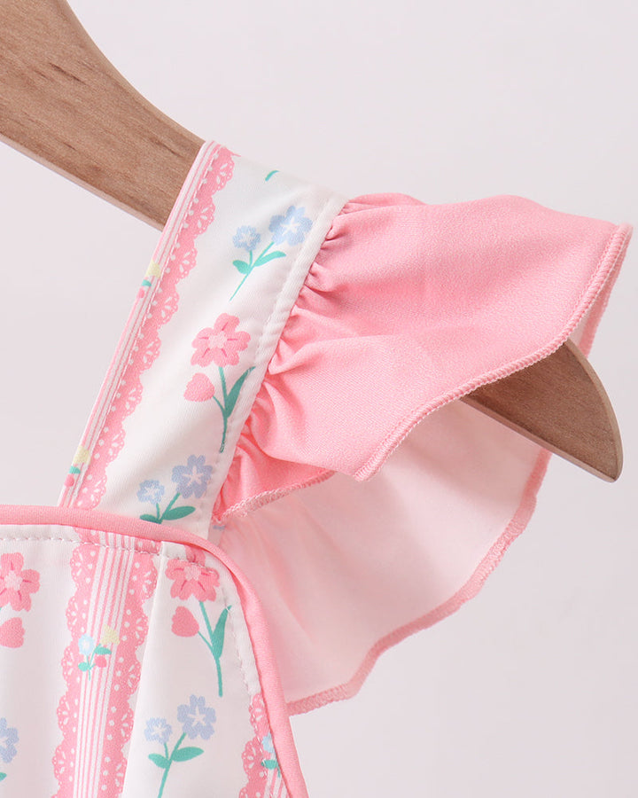 Blush Floral Print Ruffle Bow Swimsuit
