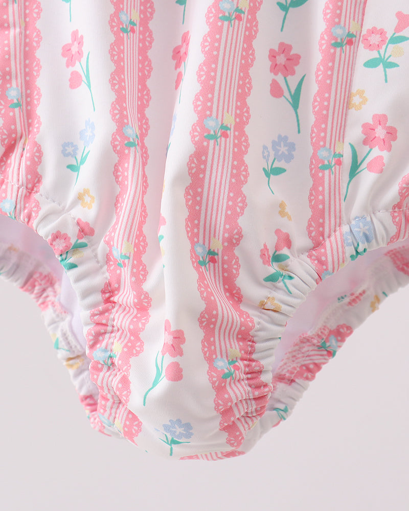 Blush Floral Print Ruffle Bow Swimsuit