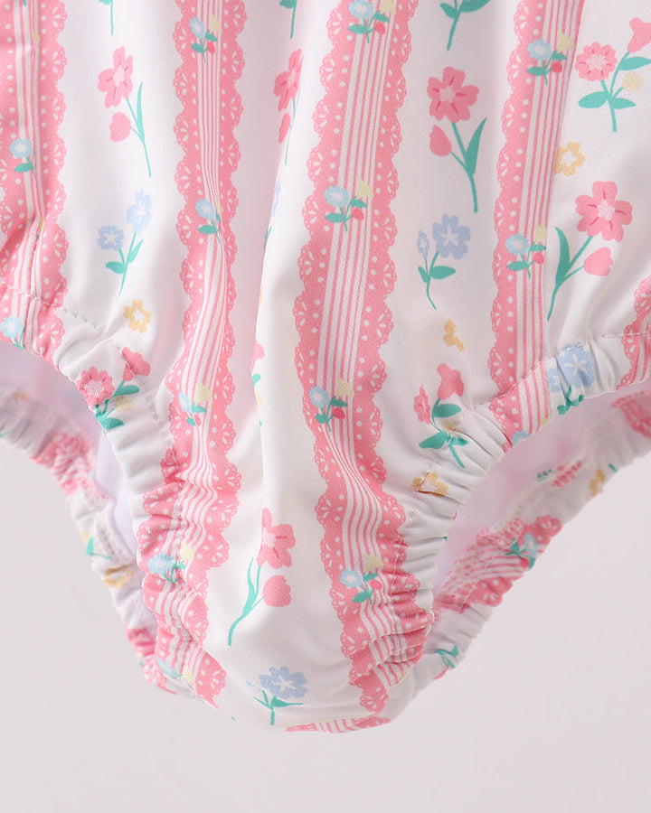 Blush Floral Print Ruffle Bow Swimsuit