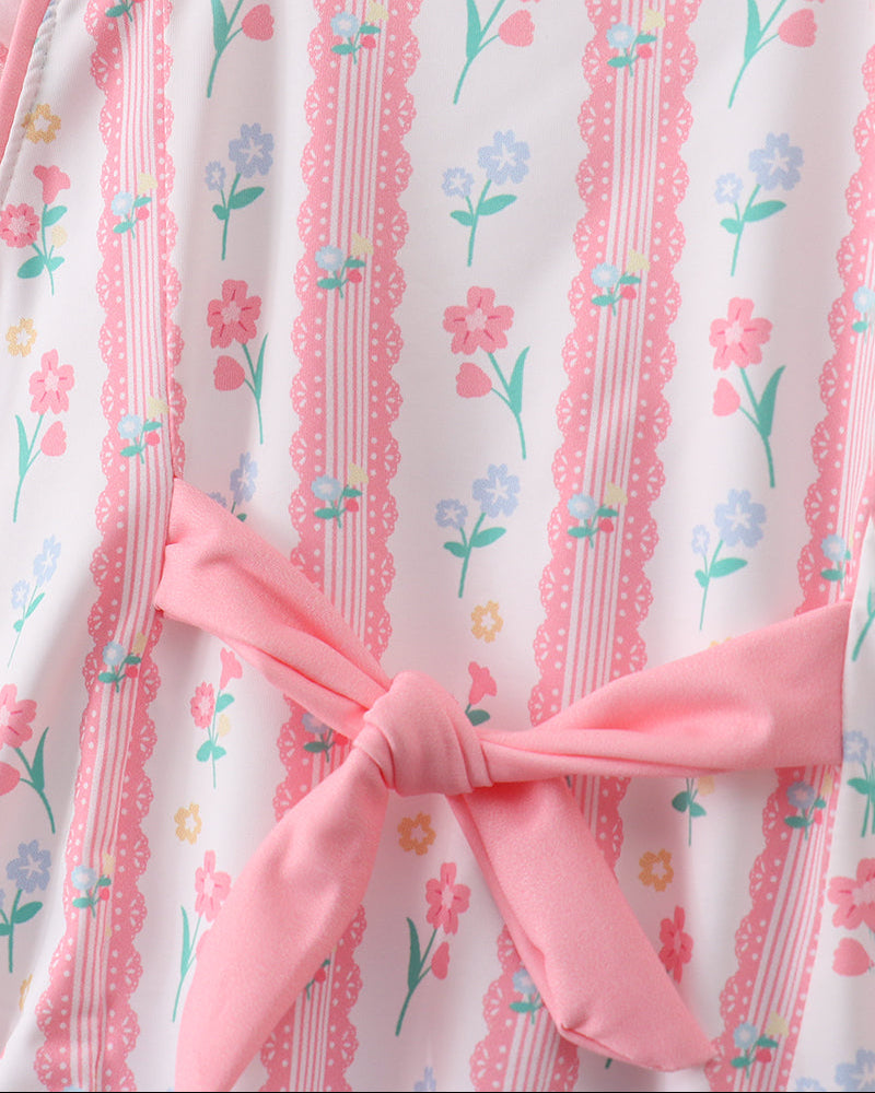 Blush Floral Print Ruffle Bow Swimsuit