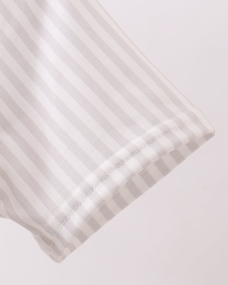 Striped T-shirt sleeve cuff with stitched folded hem