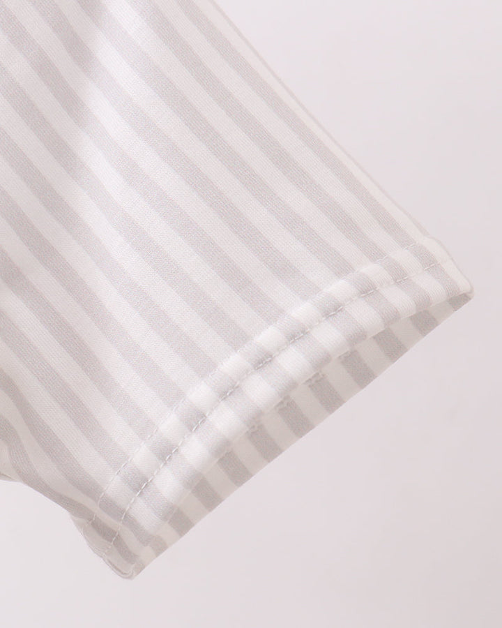 Striped T-shirt sleeve cuff with stitched folded hem