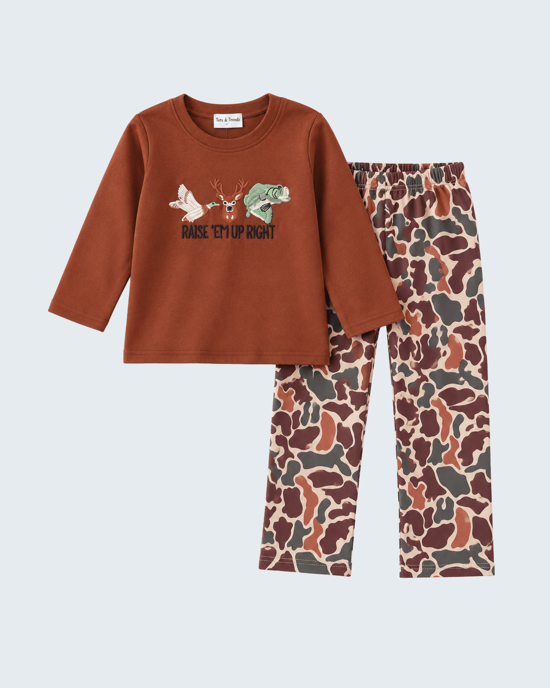 Brown Camouflage Hunting Embroidered Pants Set