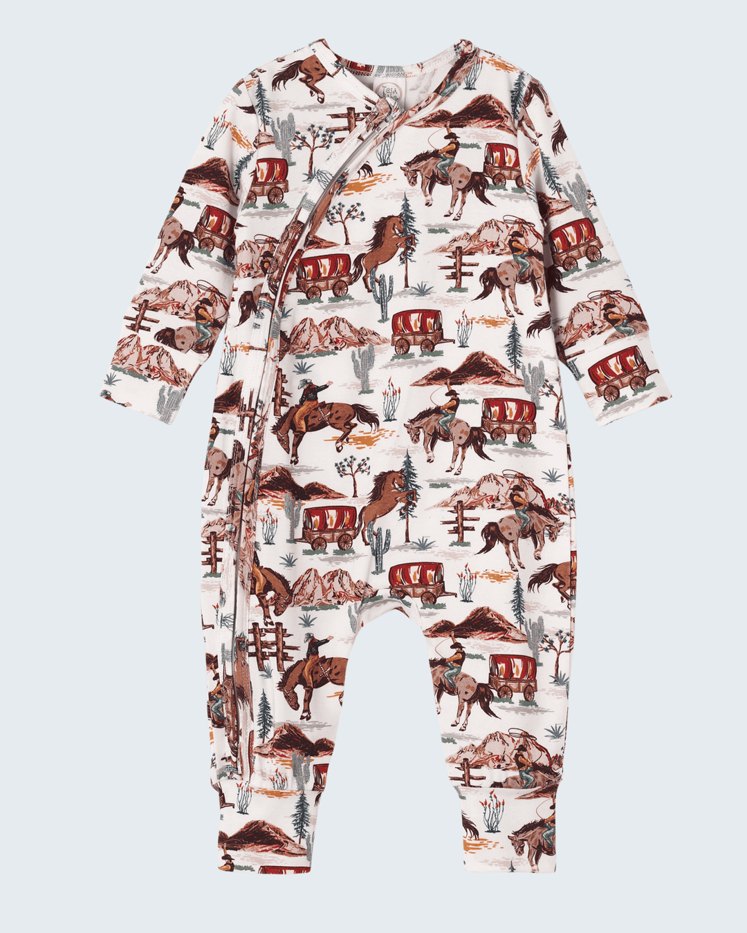 Brown cowboy bamboo zipper romper