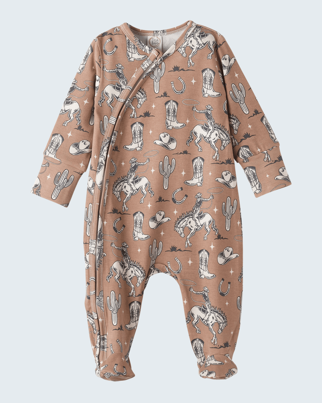 Brown western baby boy bamboo zipper romper