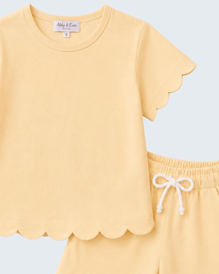 Yellow scalloped top and shorts set with &