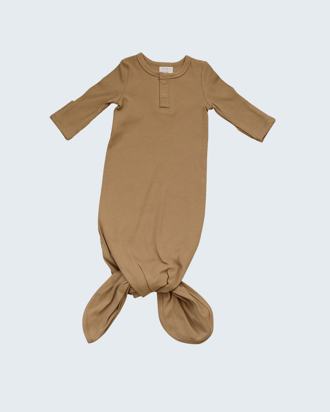 Brown baby gown on a light gray background