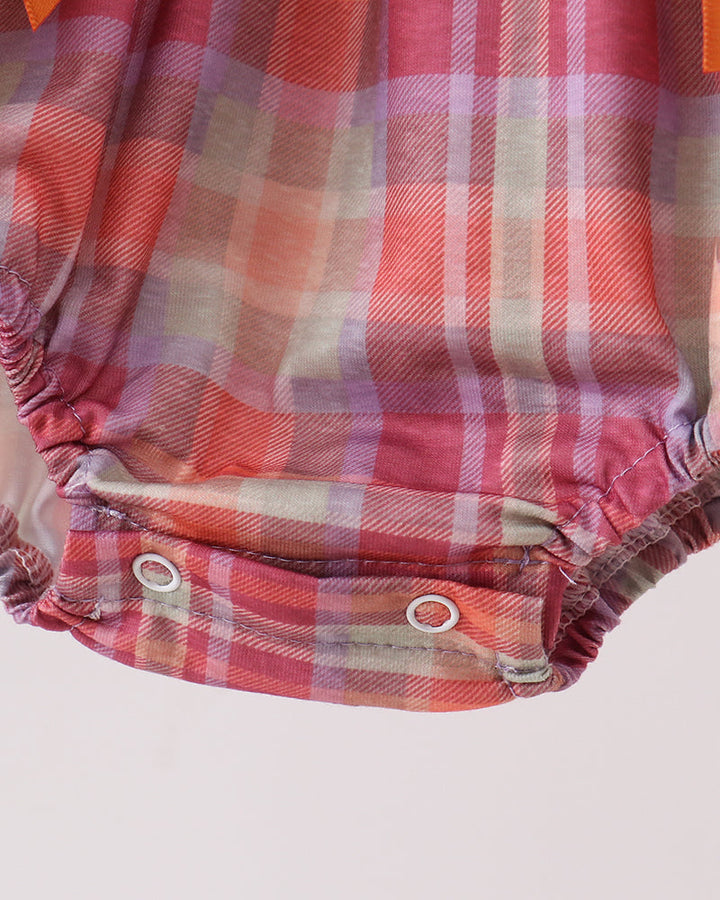 Plaid bubble romper bottom with snap buttons and gathered leg openings
