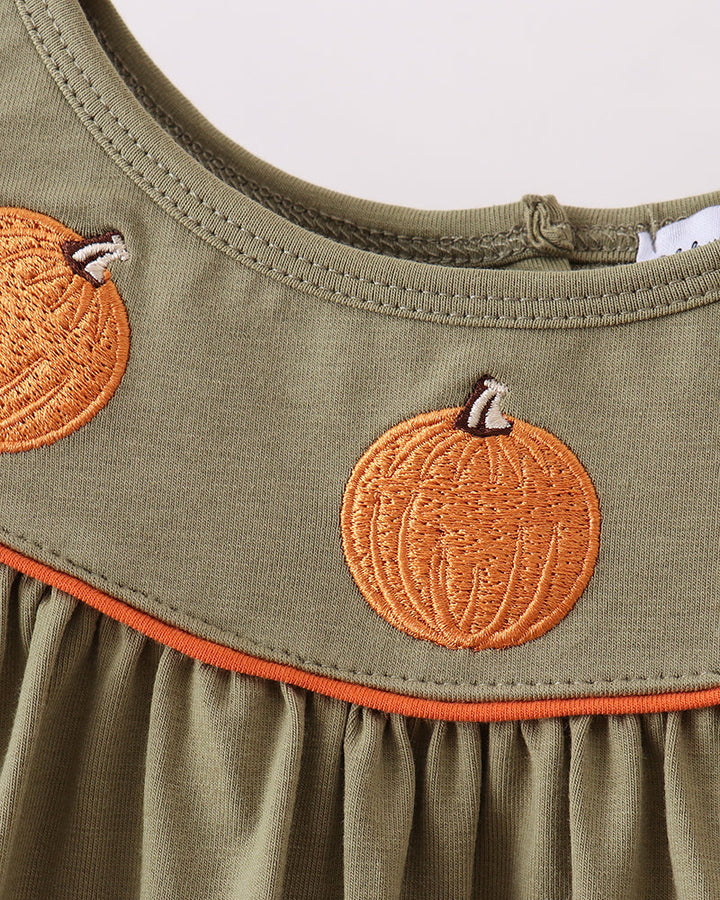 Olive pumpkin embroidered ruffle tunic top