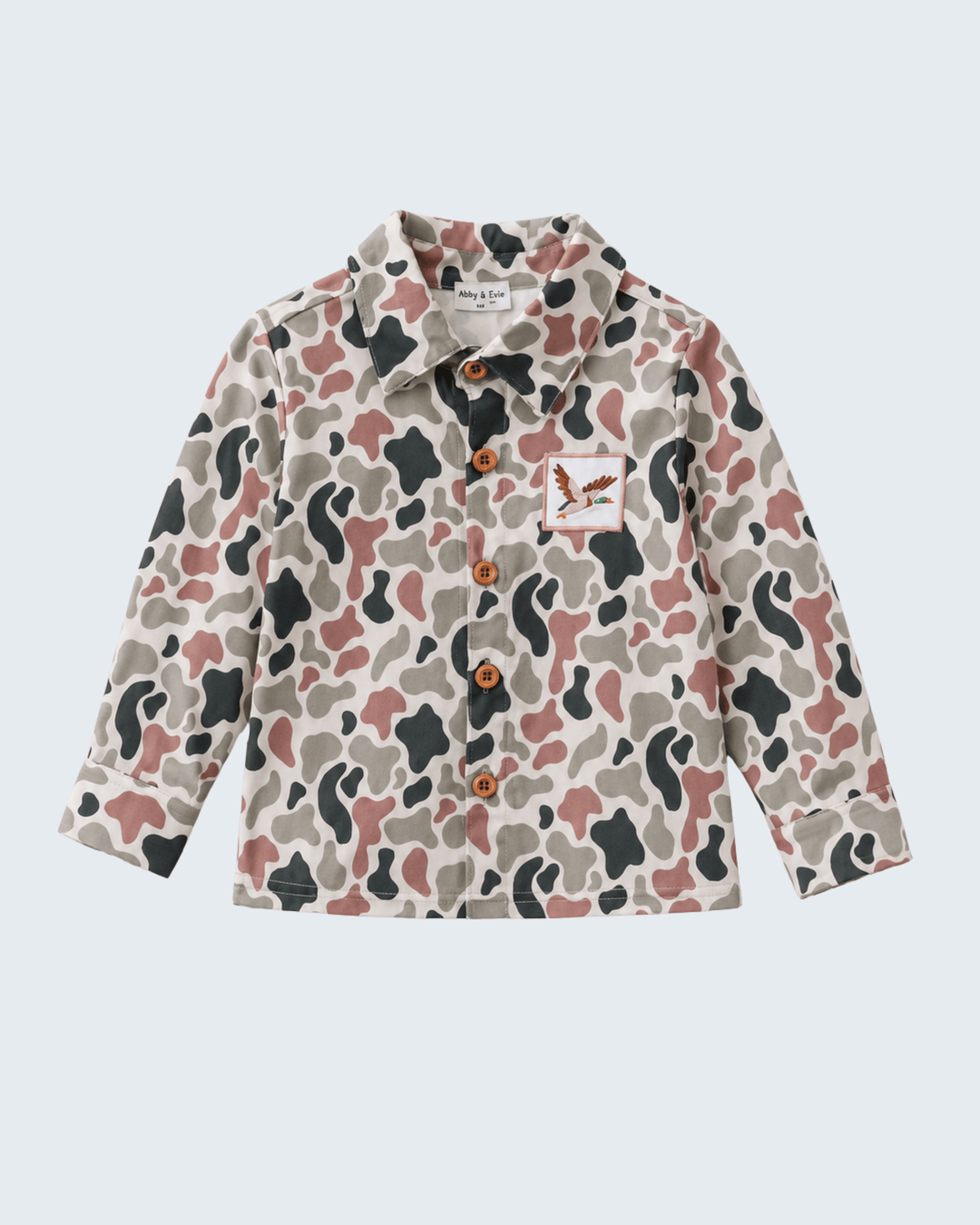 Camouflage-patterned shirt on a light gray background