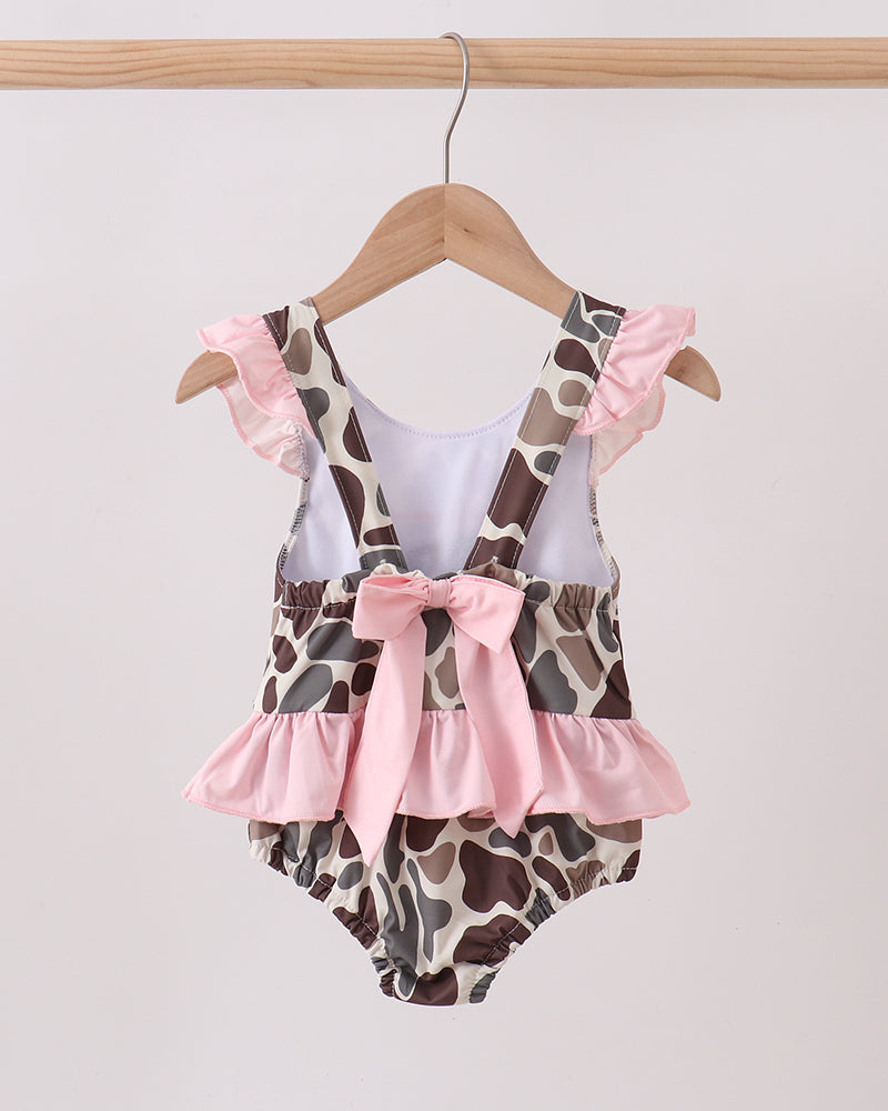 Camo Mallard Embroidered UPF Swim One-Piece on grey background