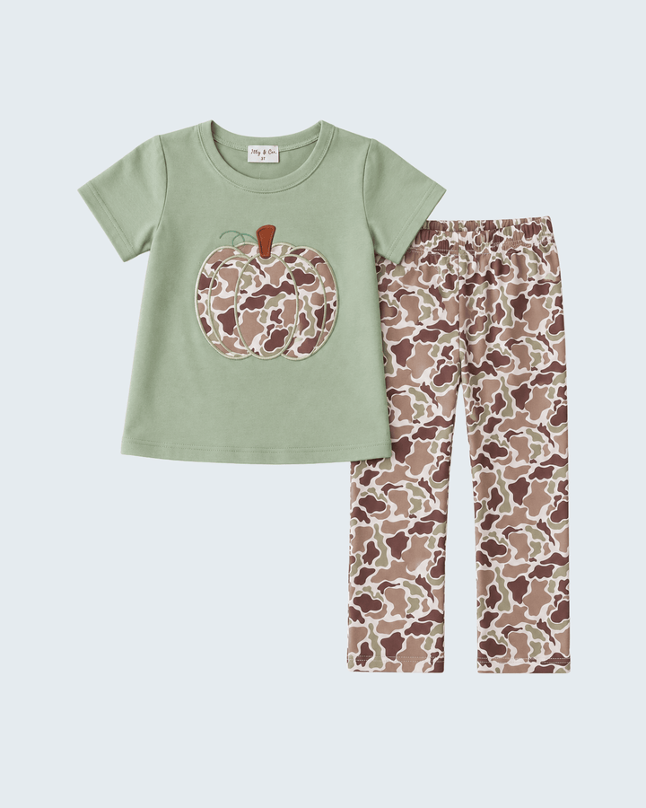 Camo Pumpkin Applique Pants Set