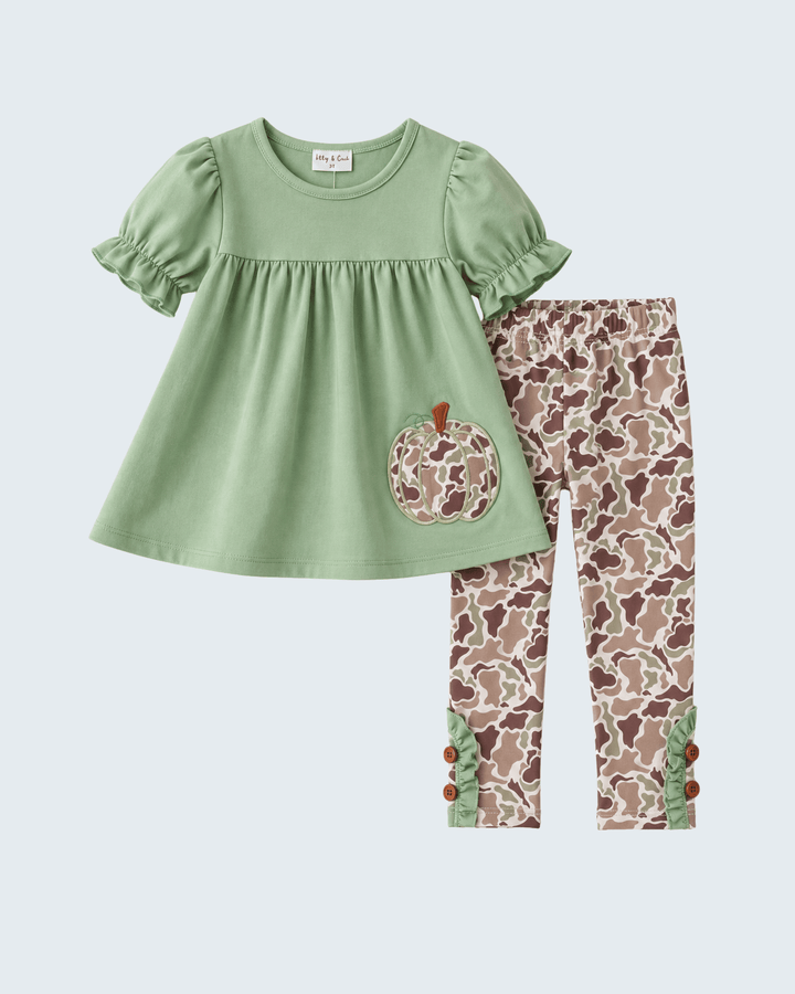 Camo Pumpkin Applique Ruffle Pants Set