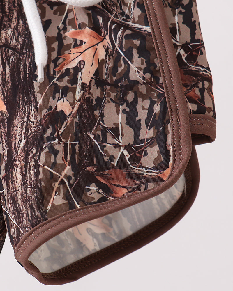 Camouflage-patterned product with a white background