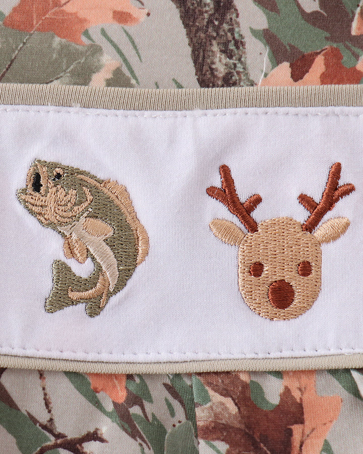 Fish and deer embroidered romper
