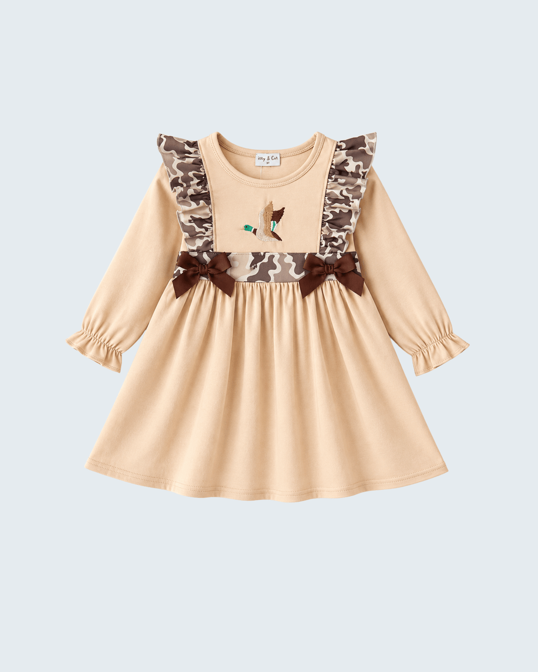 Camouflage Duck Embroidered Ruffle Dress
