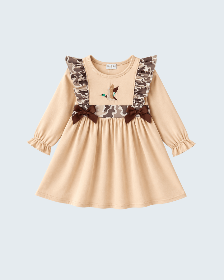 Camouflage Duck Embroidered Ruffle Dress