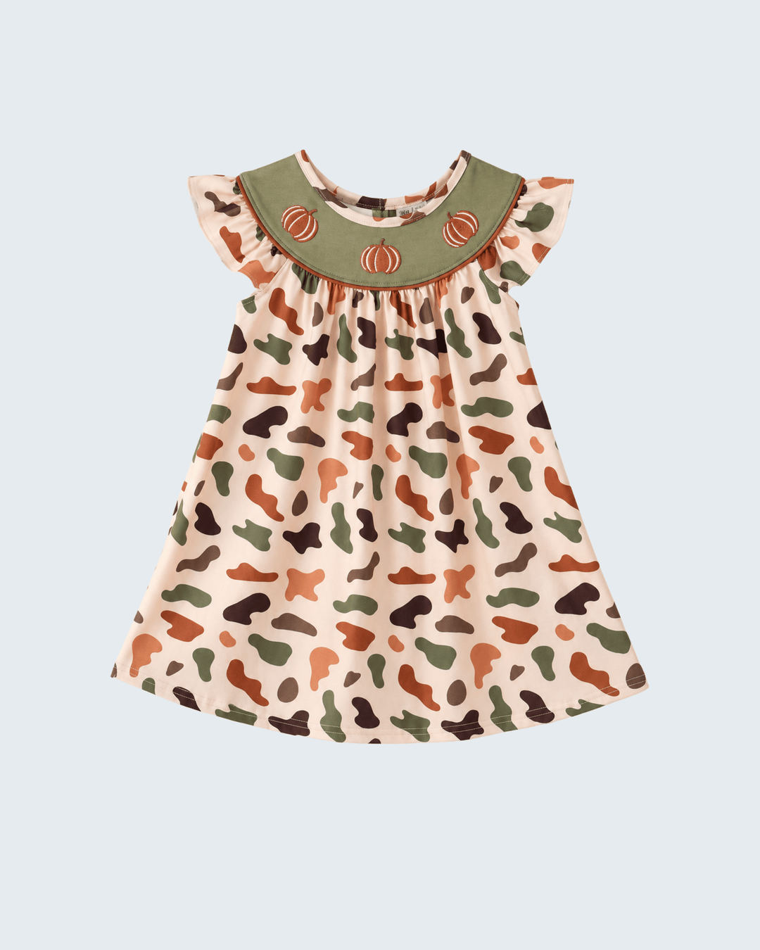 Camouflage Pumpkin Embroidery Ruffle Dress