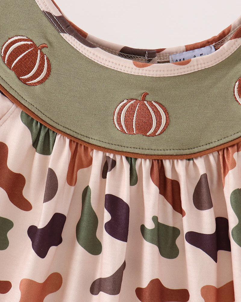 Camouflage Pumpkin Embroidery Ruffle Dress
