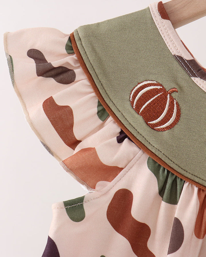 Camouflage Pumpkin Embroidery Ruffle Dress