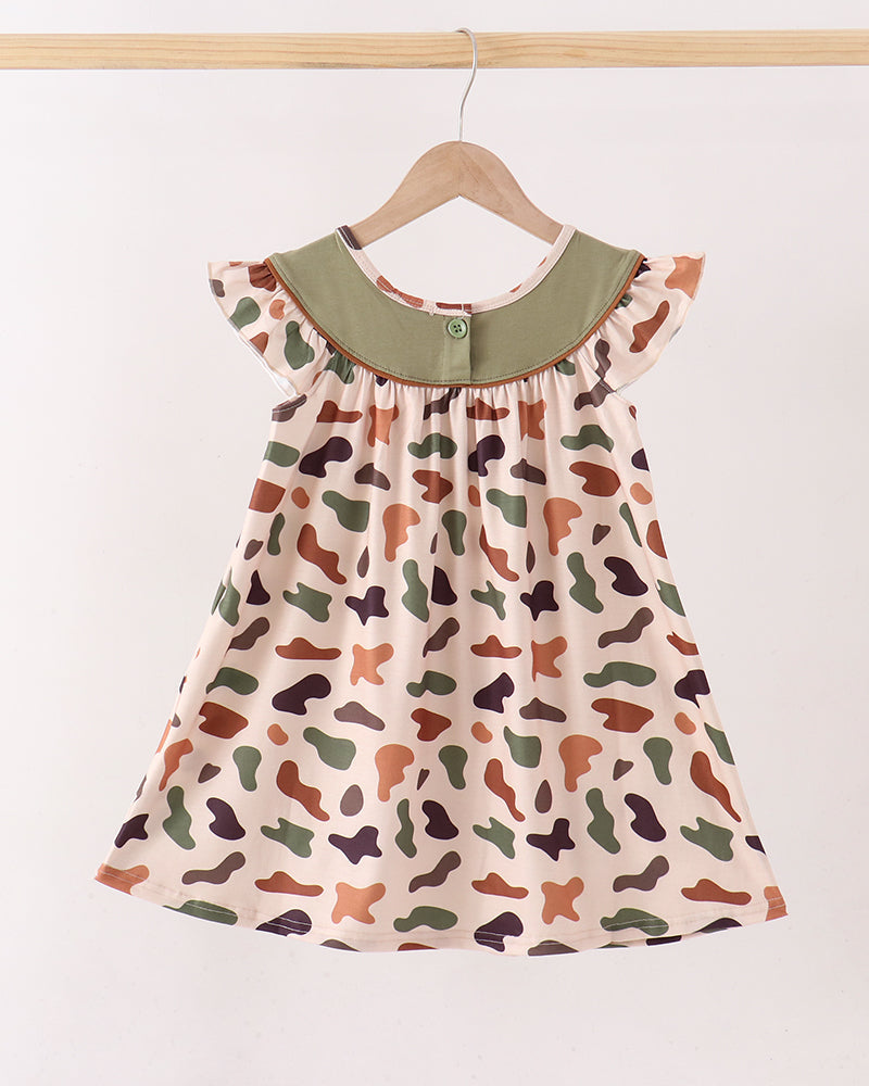 Camouflage Pumpkin Embroidery Ruffle Dress